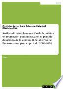 Libro Análisis de la implementación de la política en recreación contemplada en el plan de desarrollo de la comuna 8 del distrito de Buenaventura para el período 2008-2001