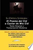 Libro Poema Del Cid O Cantar de Mio Cid